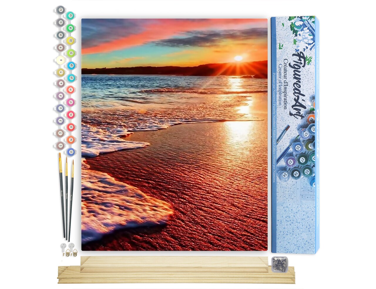 Figured'Art Paint by Numbers Kit for Adults Sea Foam 16"x20" - Craft Art Painting Rolled Canvas with DIY wooden frame